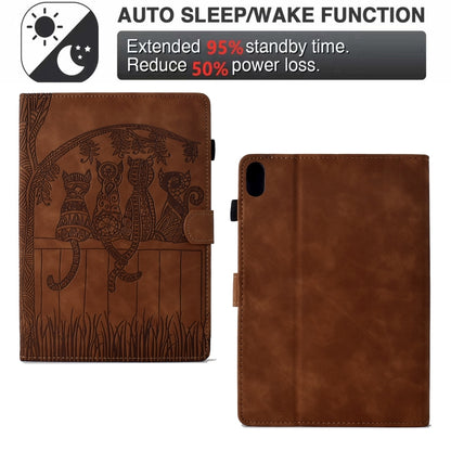 For iPad mini 6 / mini 2024 Cats Embossed Leather Smart Tablet Case(Brown) by bashfashion