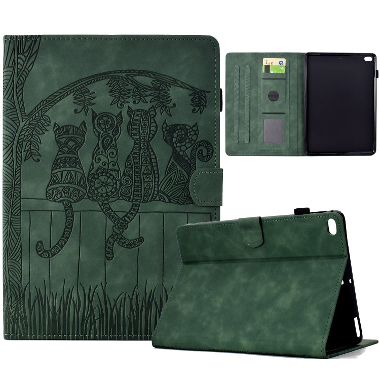 For iPad mini 5 / 4 / 3 / 2 / 1 Cats Embossed Leather Smart Tablet Case(Green) by bashfashion