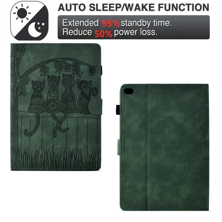 For iPad mini 5 / 4 / 3 / 2 / 1 Cats Embossed Leather Smart Tablet Case(Green) by bashfashion