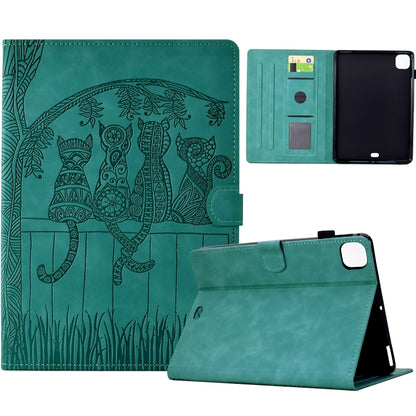 For iPad Air 11 2025 / 2024 Cats Embossed Leather Smart Tablet Case(Light Blue) by bashfashion