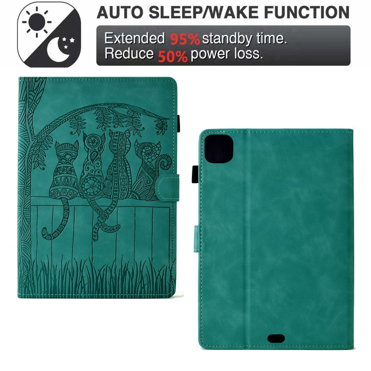For iPad Air 11 2025 / 2024 Cats Embossed Leather Smart Tablet Case(Light Blue) by bashfashion