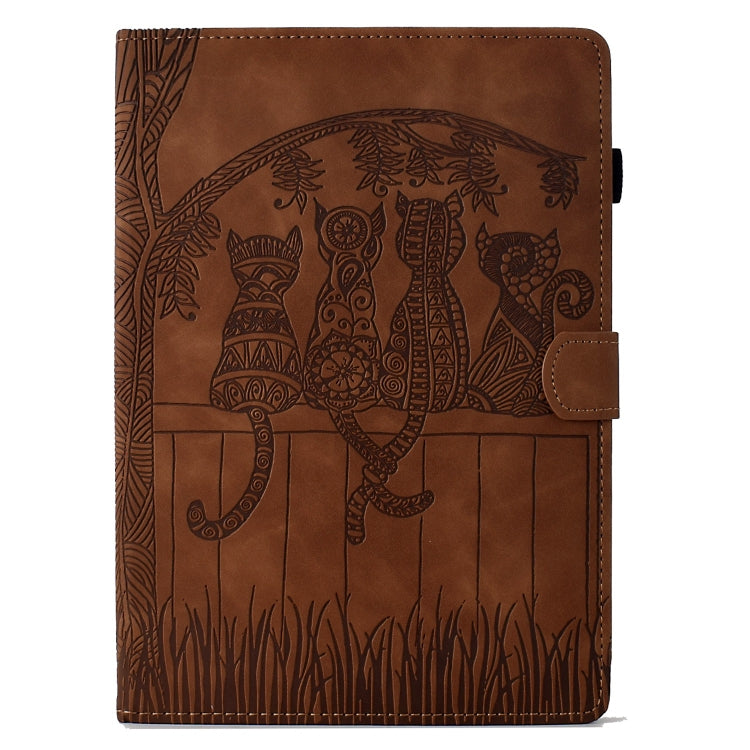For Samsung Galaxy Tab A7 Lite T220 Cats Embossed Leather Tablet Case(Brown) by bashfashion