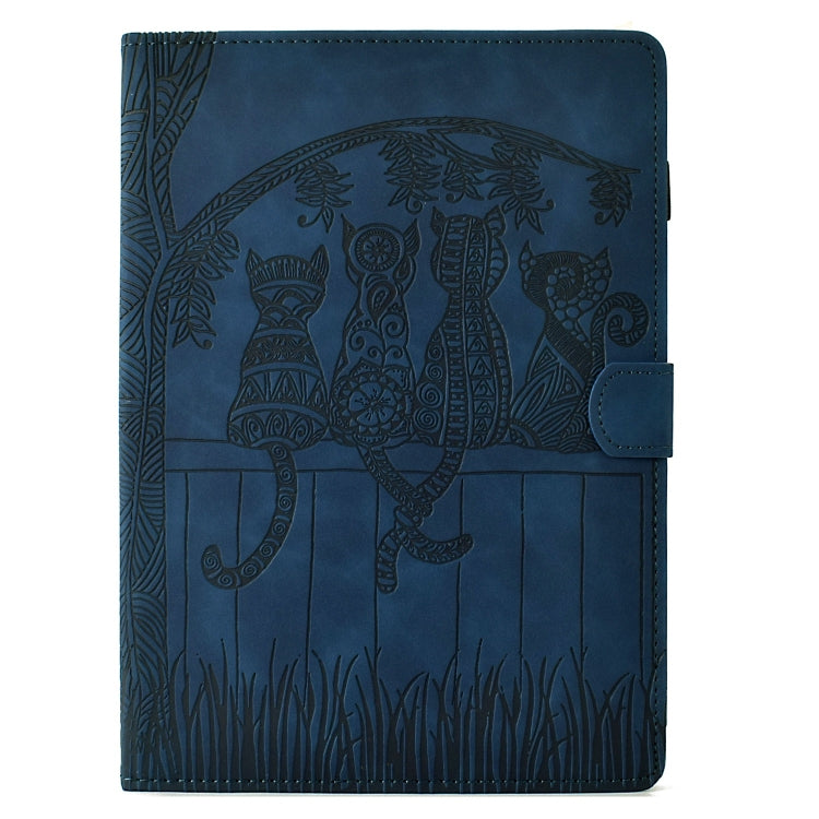 For Samsung Galaxy Tab A7 Lite T220 Cats Embossed Leather Tablet Case(Dark Blue) by bashfashion