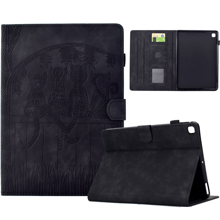 For Samsung Galaxy Tab A7 Lite T220 Cats Embossed Leather Tablet Case(Black) by bashfashion