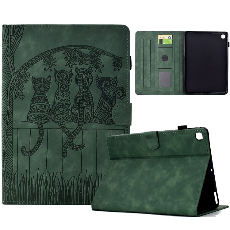 For Samsung Galaxy Tab A 10.1 2019 T510 Cats Embossed Leather Tablet Case(Green) by bashfashion