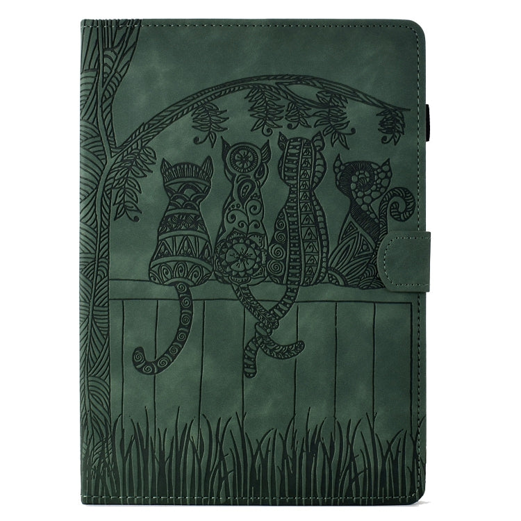 For Samsung Galaxy Tab A 10.1 2019 T510 Cats Embossed Leather Tablet Case(Green) by bashfashion