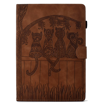 For Samsung Galaxy Tab A 10.1 2019 T510 Cats Embossed Leather Tablet Case(Brown) by bashfashion