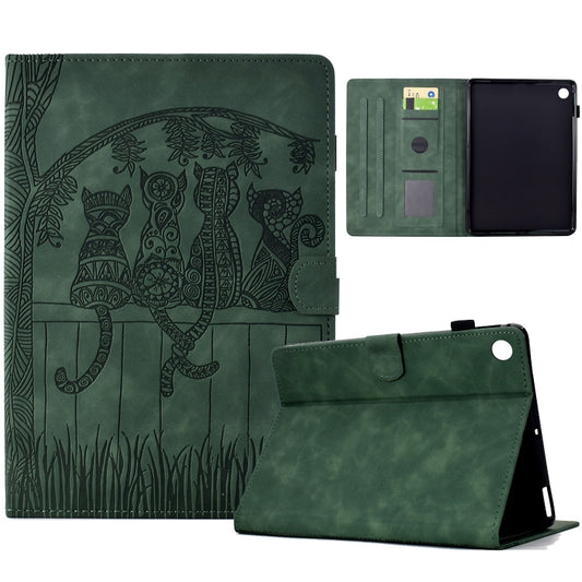For Samsung Galaxy Tab A11 / A9 Cats Embossed Leather Tablet Case(Green) by bashfashion