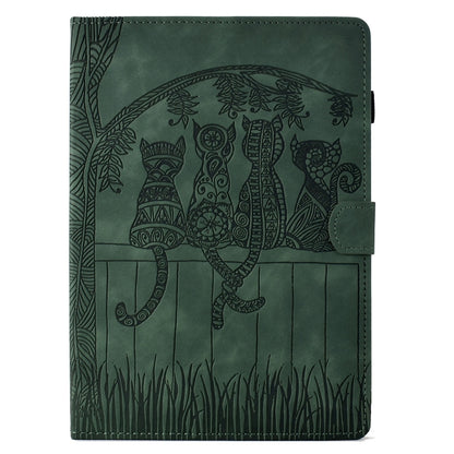 For Samsung Galaxy Tab A11 / A9 Cats Embossed Leather Tablet Case(Green) by bashfashion