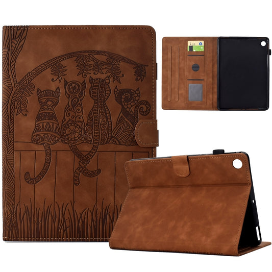 For Samsung Galaxy Tab A11 / A9 Cats Embossed Leather Tablet Case(Brown) by bashfashion