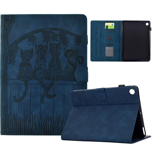 For Samsung Galaxy Tab A11 / A9 Cats Embossed Leather Tablet Case(Dark Blue) by bashfashion