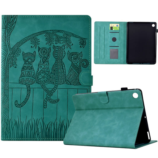 For Samsung Galaxy Tab A11 / A9 Cats Embossed Leather Tablet Case(Light Blue) by bashfashion