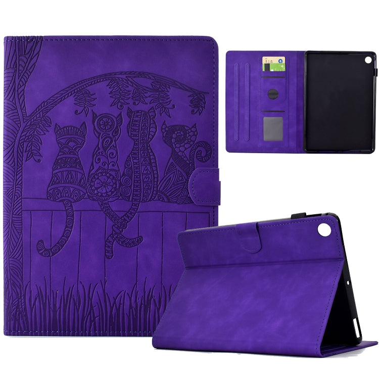 For Samsung Galaxy Tab A11 / A9 Cats Embossed Leather Tablet Case(Purple) by bashfashion