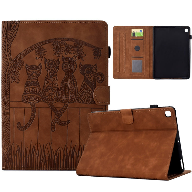 For Samsung Galaxy Tab S6 Lite P610 Cats Embossed Leather Smart Tablet Case(Brown) by bashfashion