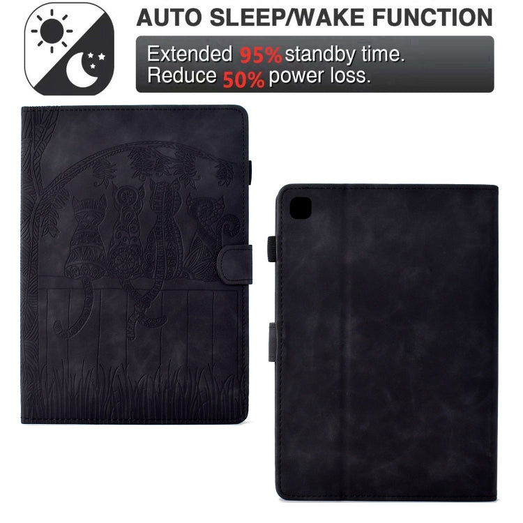 For Samsung Galaxy Tab S6 Lite P610 Cats Embossed Leather Smart Tablet Case(Black) by bashfashion