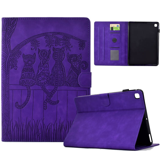 For Samsung Galaxy Tab S6 Lite P610 Cats Embossed Leather Smart Tablet Case(Purple) by bashfashion