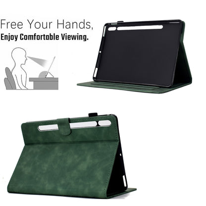 For Samsung Galaxy Tab S9 / S9 FE Cats Embossed Leather Smart Tablet Case(Green) by bashfashion
