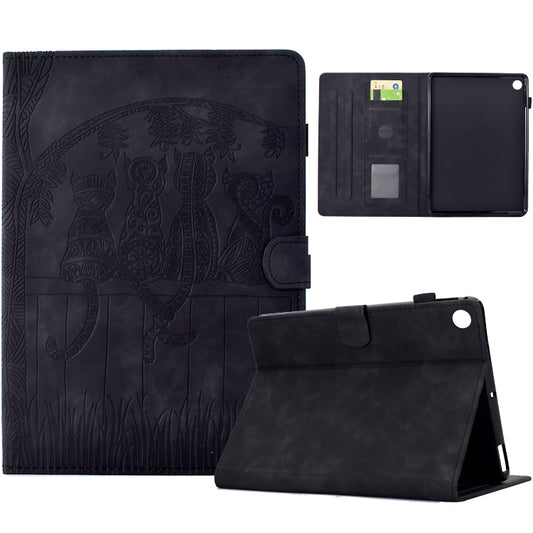 For Samsung Galaxy Tab A11+ / A9+ Cats Embossed Leather Smart Tablet Case(Black) by bashfashion