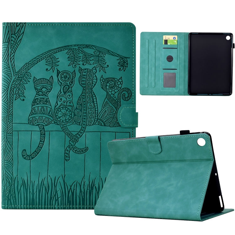 For Samsung Galaxy Tab A11+ / A9+ Cats Embossed Leather Smart Tablet Case(Light Blue) by bashfashion