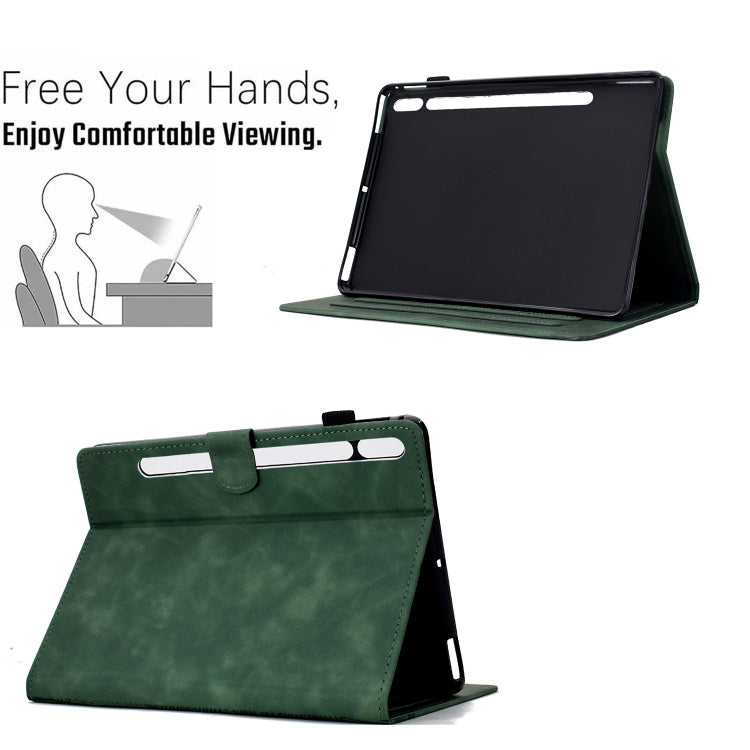 For Samsung Galaxy Tab S8 / S7 Cats Embossed Leather Smart Tablet Case(Green) by bashfashion