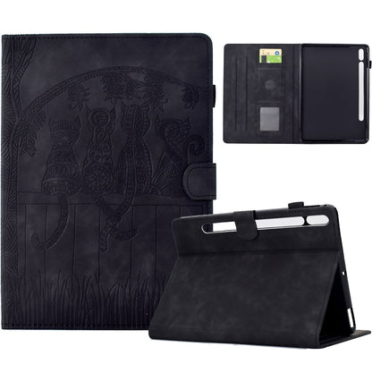 For Samsung Galaxy Tab S8 / S7 Cats Embossed Leather Smart Tablet Case(Black) by bashfashion