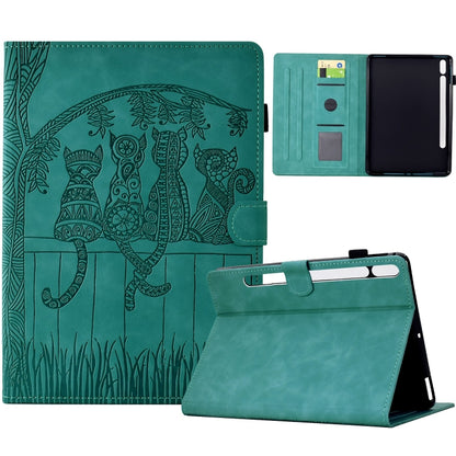 For Samsung Galaxy Tab S8 / S7 Cats Embossed Leather Smart Tablet Case(Light Blue) by bashfashion