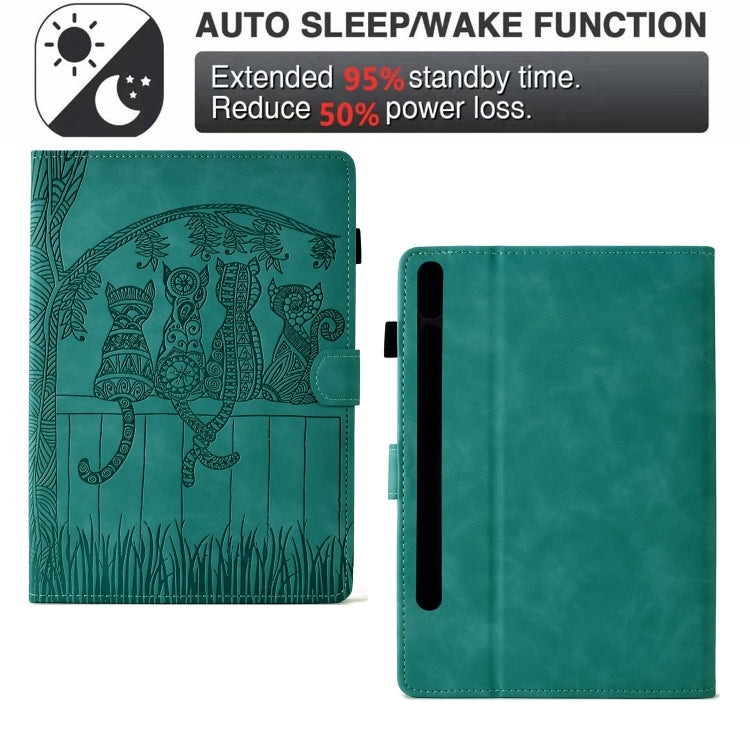 For Samsung Galaxy Tab S8 / S7 Cats Embossed Leather Smart Tablet Case(Light Blue) by bashfashion