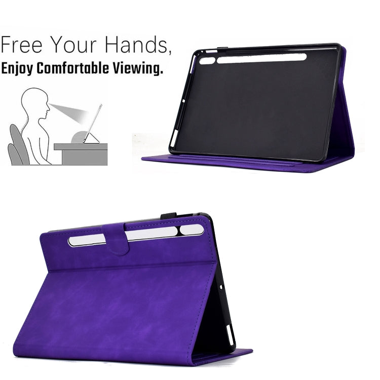 For Samsung Galaxy Tab S8 / S7 Cats Embossed Leather Smart Tablet Case(Purple) by bashfashion