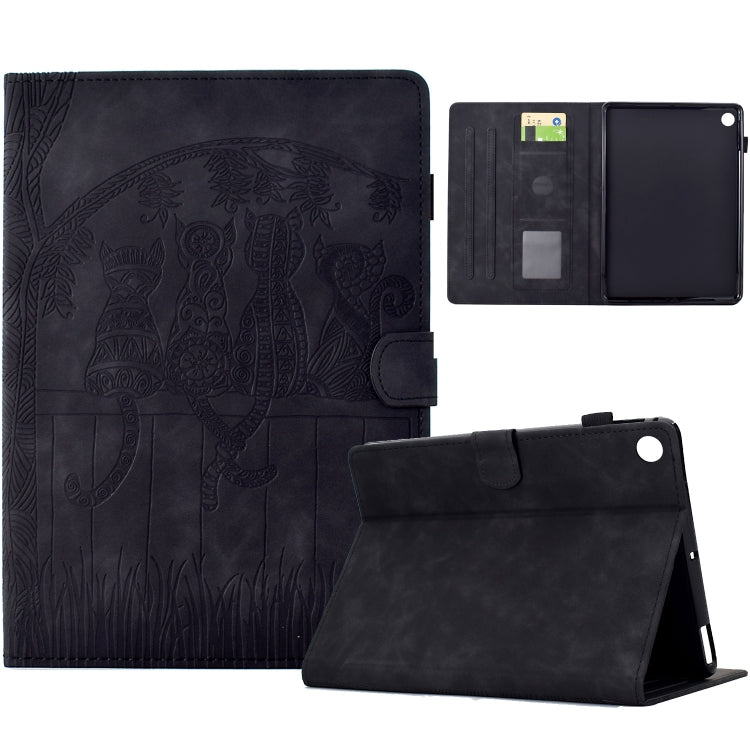 For Samsung Galaxy Tab A8 10.5 2021 X205 Cats Embossed Leather Smart Tablet Case(Black) by bashfashion