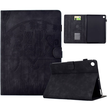 For Samsung Galaxy Tab A8 10.5 2021 X205 Cats Embossed Leather Smart Tablet Case(Black) by bashfashion