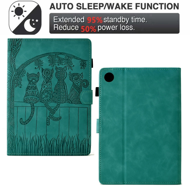 For Samsung Galaxy Tab A8 10.5 2021 X205 Cats Embossed Leather Smart Tablet Case(Light Blue) by bashfashion