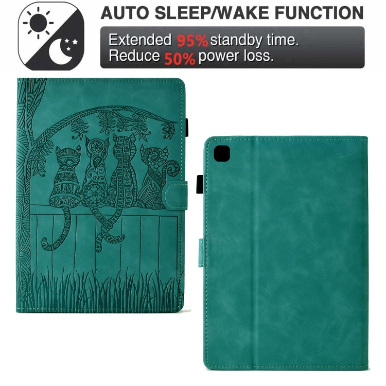 For Samsung Galaxy Tab A7 2020 T500 Cats Embossed Leather Smart Tablet Case(Light Blue) by bashfashion