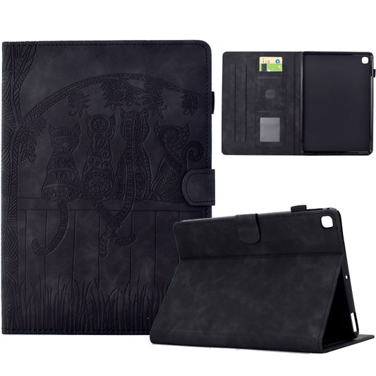 For Samsung Galaxy Tab S5e / T720 Cats Embossed Leather Smart Tablet Case(Black) by bashfashion