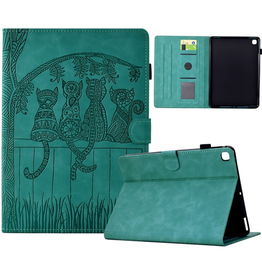 For Samsung Galaxy Tab S5e / T720 Cats Embossed Leather Smart Tablet Case(Light Blue) by bashfashion