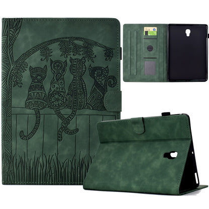 For Samsung Galaxy Tab A 10.5 T590 Cats Embossed Leather Smart Tablet Case(Green) by bashfashion
