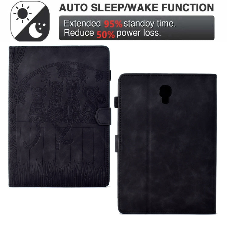 For Samsung Galaxy Tab A 10.5 T590 Cats Embossed Leather Smart Tablet Case(Black) by bashfashion