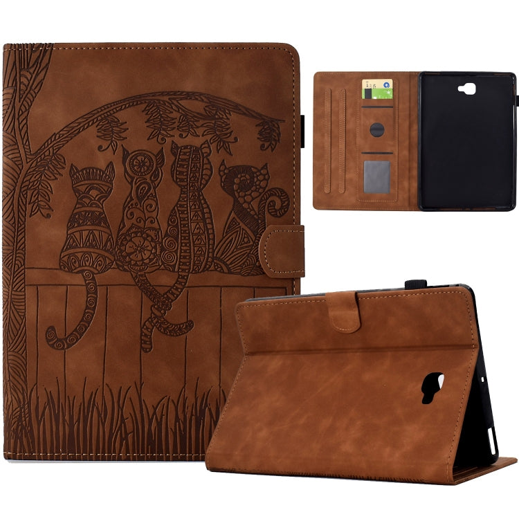 For Samsung Galaxy Tab A 10.1 2016 T580 Cats Embossed Leather Smart Tablet Case(Brown) by bashfashion