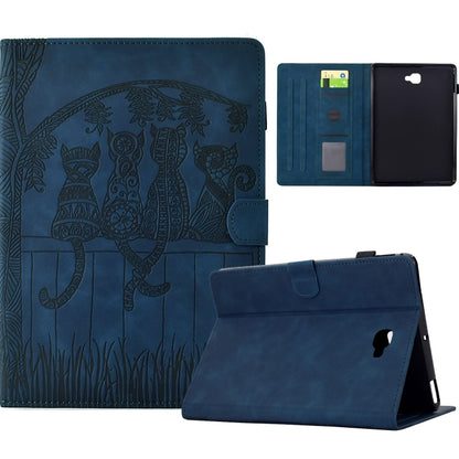For Samsung Galaxy Tab A 10.1 2016 T580 Cats Embossed Leather Smart Tablet Case(Dark Blue) by bashfashion