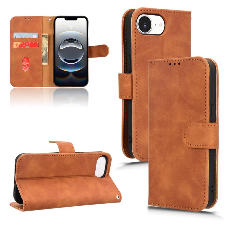 For iPhone 16e Skin Feel Magnetic Flip Leather Phone Case(Brown) by bashfashion