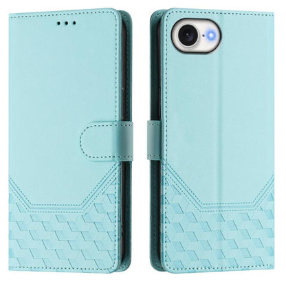 For iPhone 16e Honeycomb Embossing RFID Leather Phone Case(Mint Green) by bashfashion