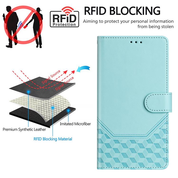 For iPhone 16e Honeycomb Embossing RFID Leather Phone Case(Mint Green) by bashfashion