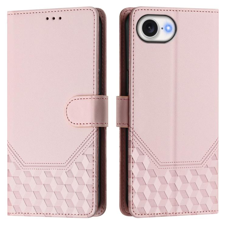 For iPhone 16e Honeycomb Embossing RFID Leather Phone Case(Pink) by bashfashion