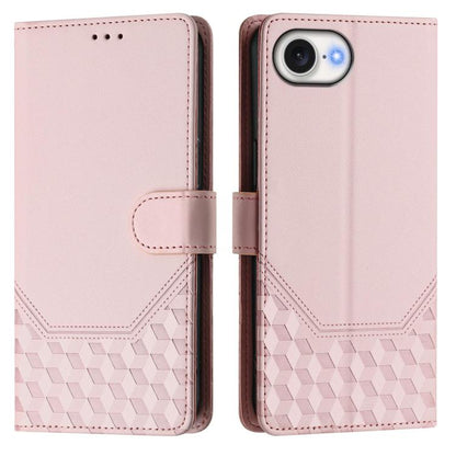 For iPhone 16e Honeycomb Embossing RFID Leather Phone Case(Pink) by bashfashion