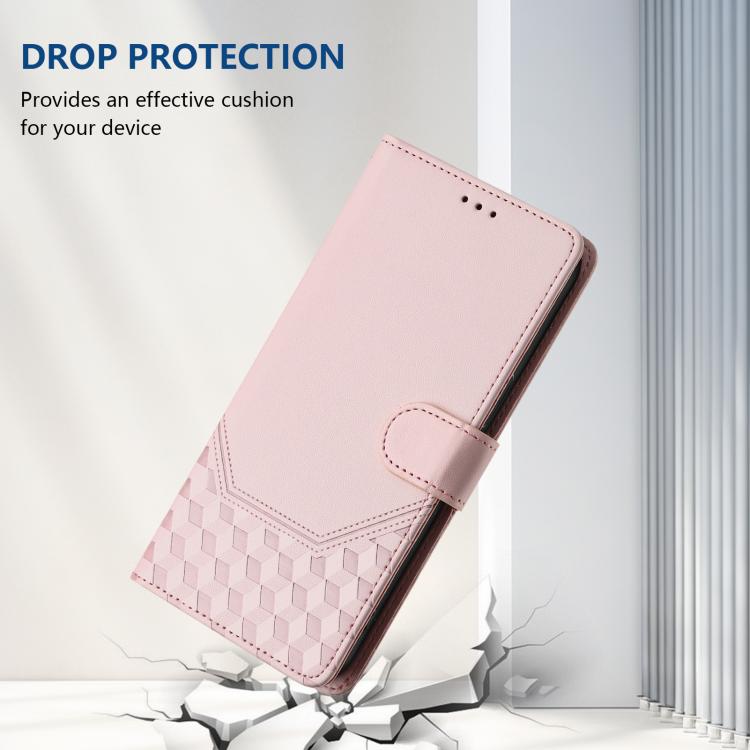 For iPhone 16e Honeycomb Embossing RFID Leather Phone Case(Pink) by bashfashion