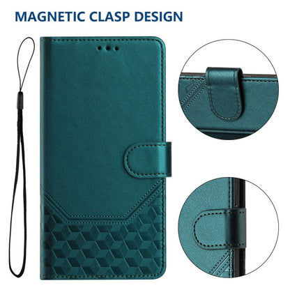 For iPhone 16e Honeycomb Embossing RFID Leather Phone Case(Peacock Green) by bashfashion