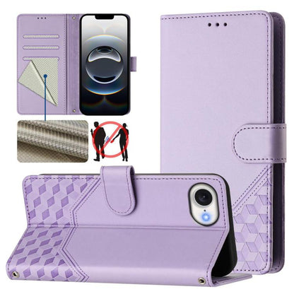 For iPhone 16e Honeycomb Embossing RFID Leather Phone Case(Light Purple) by bashfashion