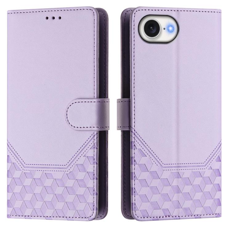For iPhone 16e Honeycomb Embossing RFID Leather Phone Case(Light Purple) by bashfashion