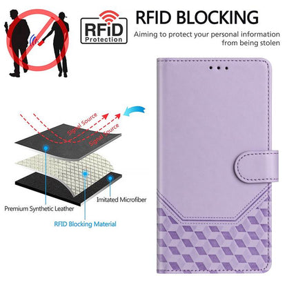 For iPhone 16e Honeycomb Embossing RFID Leather Phone Case(Light Purple) by bashfashion