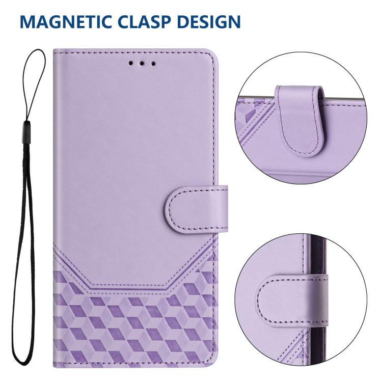 For iPhone 16e Honeycomb Embossing RFID Leather Phone Case(Light Purple) by bashfashion
