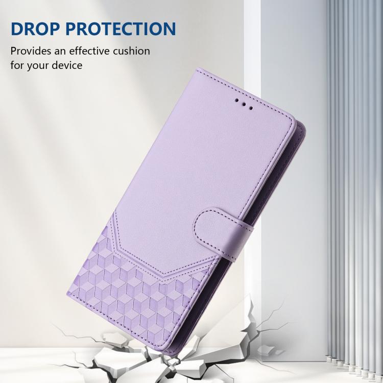 For iPhone 16e Honeycomb Embossing RFID Leather Phone Case(Light Purple) by bashfashion
